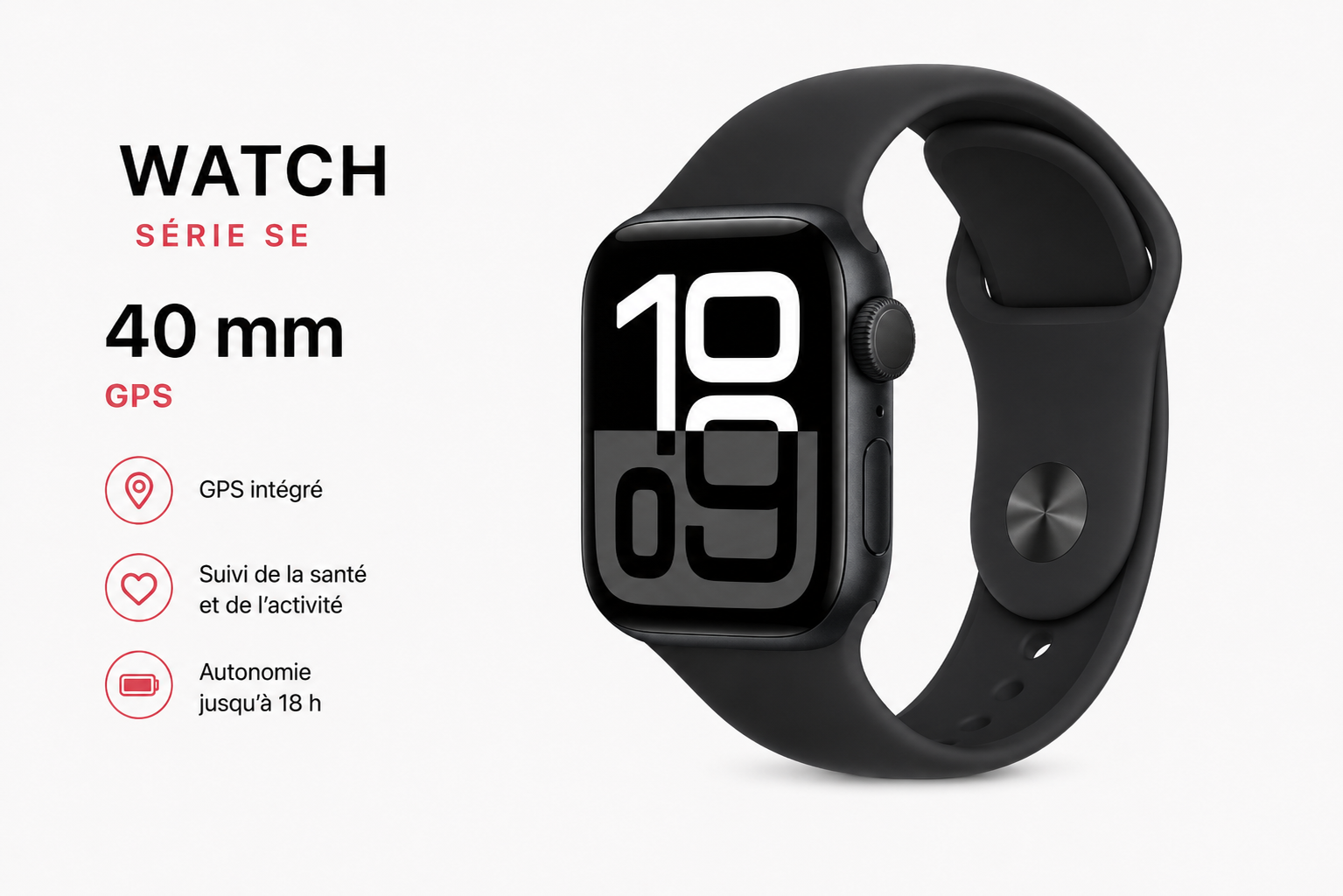 Apple Watch SE – 40 mm GPS – Noir